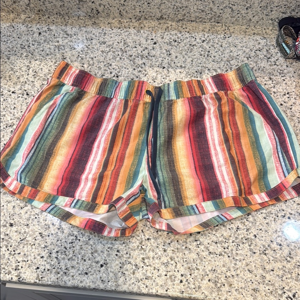 Prana Red and Orange Athletic Shorts with Elastic Waistband